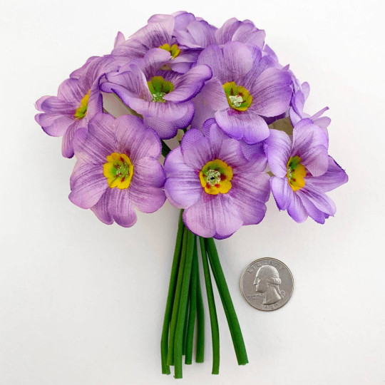 12 Light Purple Fabric Primrose Flowers for Spring Crafts ~ 1-1/2" across